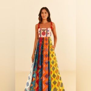 Farm Rio Brazil exclusive embroidered maxi spaghetti strap dress sz Large L